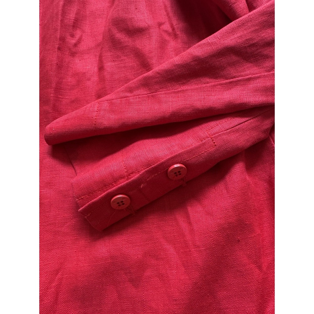 Red Linen Jacket Nautical Blazer Retro 80s Long Beach Coastal Loose Fit Medium - Picture 5 of 5